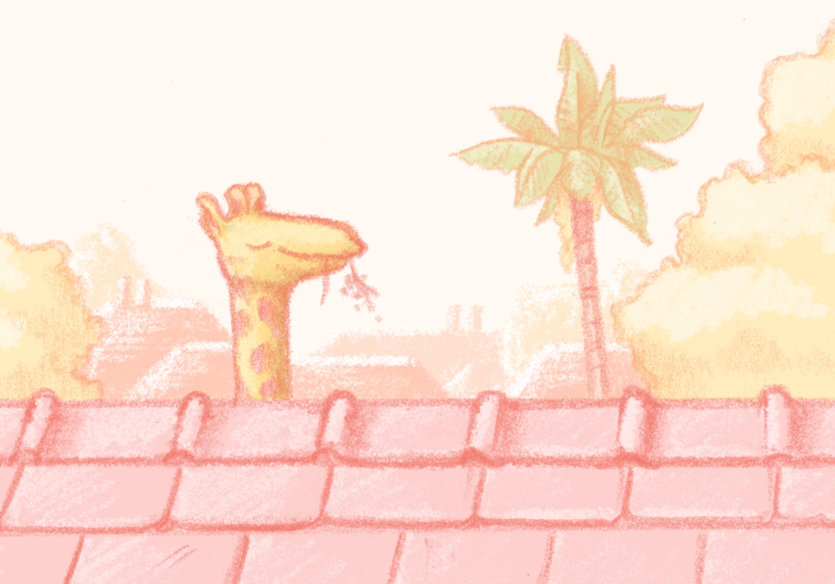 Illustration of my giraffe over the rooftops.